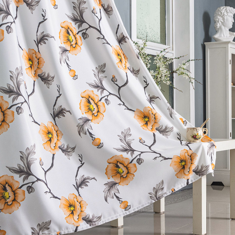 Elegant Orange Floral Branch Printed Curtain Fabric & Ready-Made Curtains Wholesale - Thumbnail 3