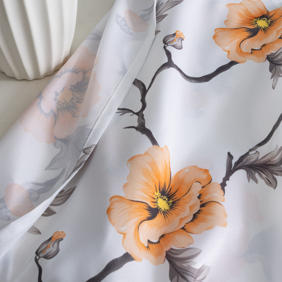 Elegant Orange Floral Branch Printed Curtain Fabric & Ready-Made Curtains Wholesale - Thumbnail 4