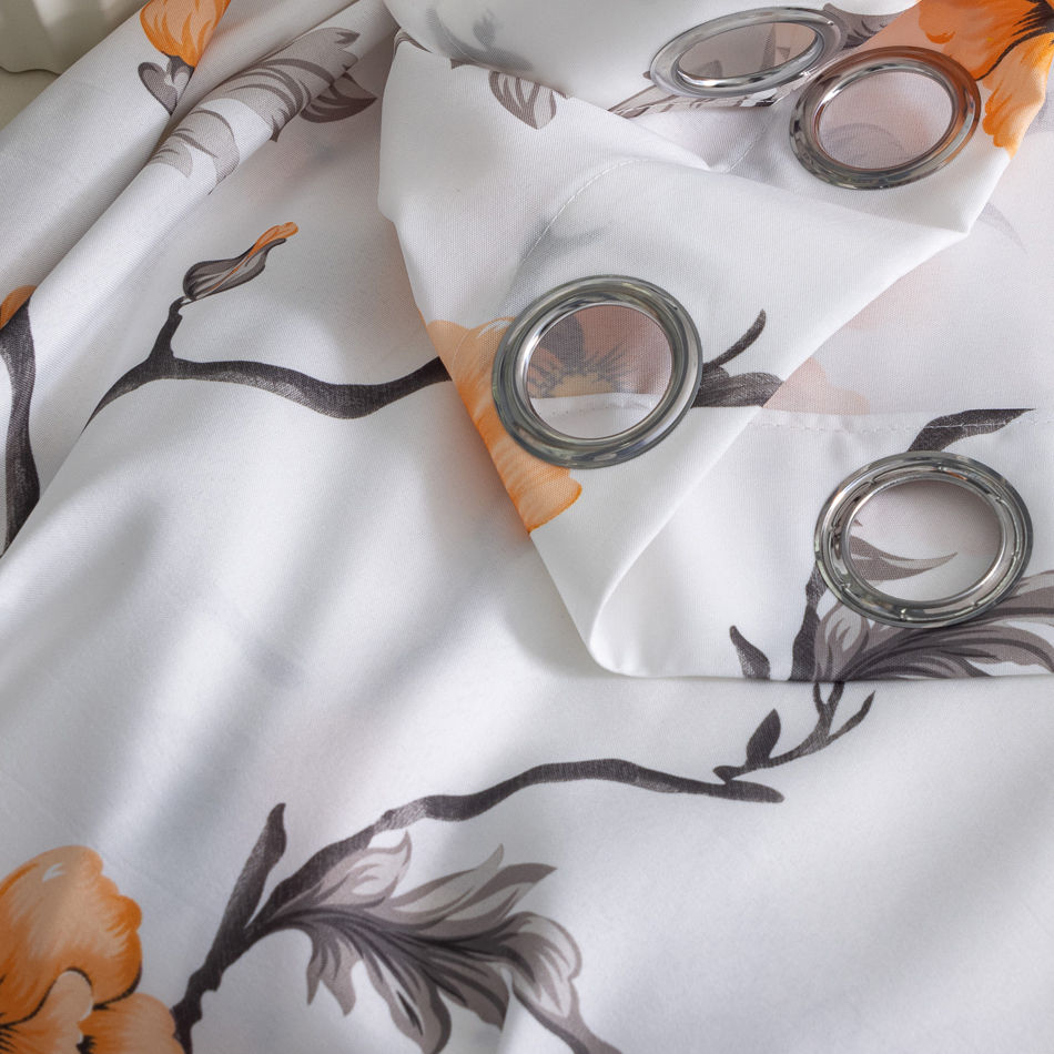 Elegant Orange Floral Branch Printed Curtain Fabric & Ready-Made Curtains Wholesale - Thumbnail 5