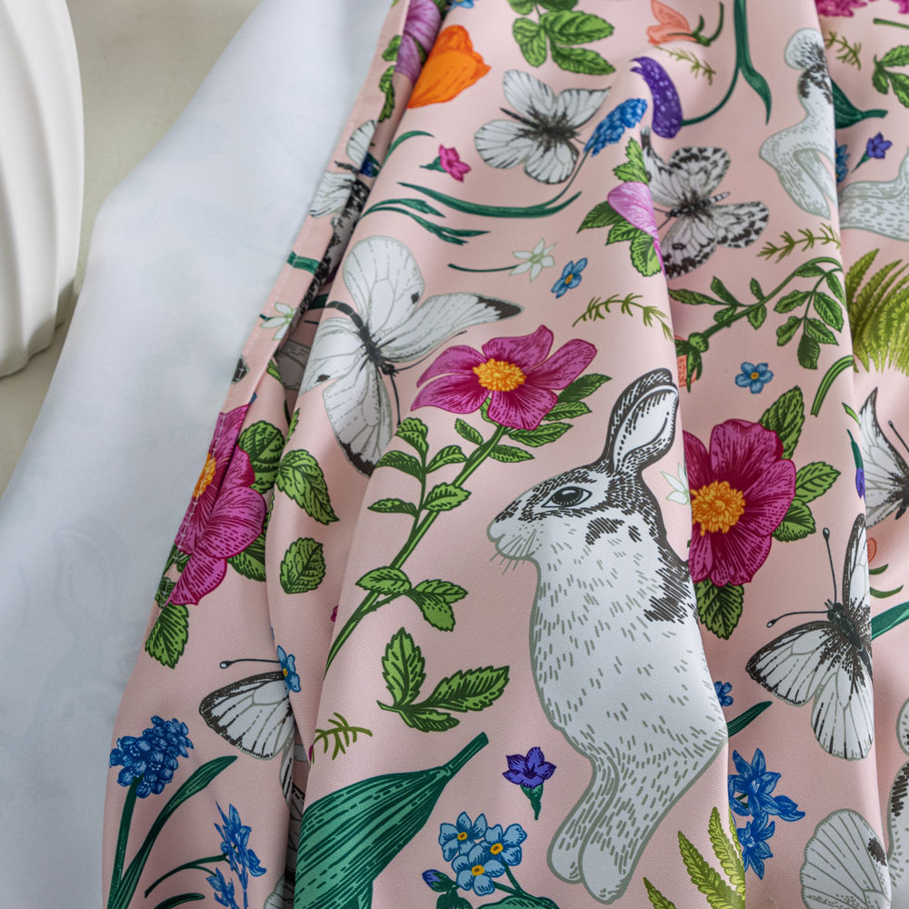 Whimsical Rabbit & Floral Printed Curtain Fabric / Ready-Made Curtains for Wholesale - Thumbnail 4
