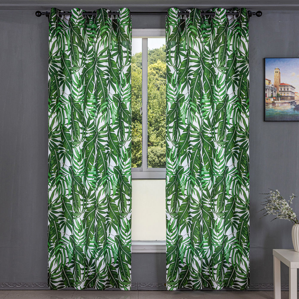 Tropical Green Leaf Printed Curtains / Botanical Jungle Curtain Fabric for Wholesale - Thumbnail 2
