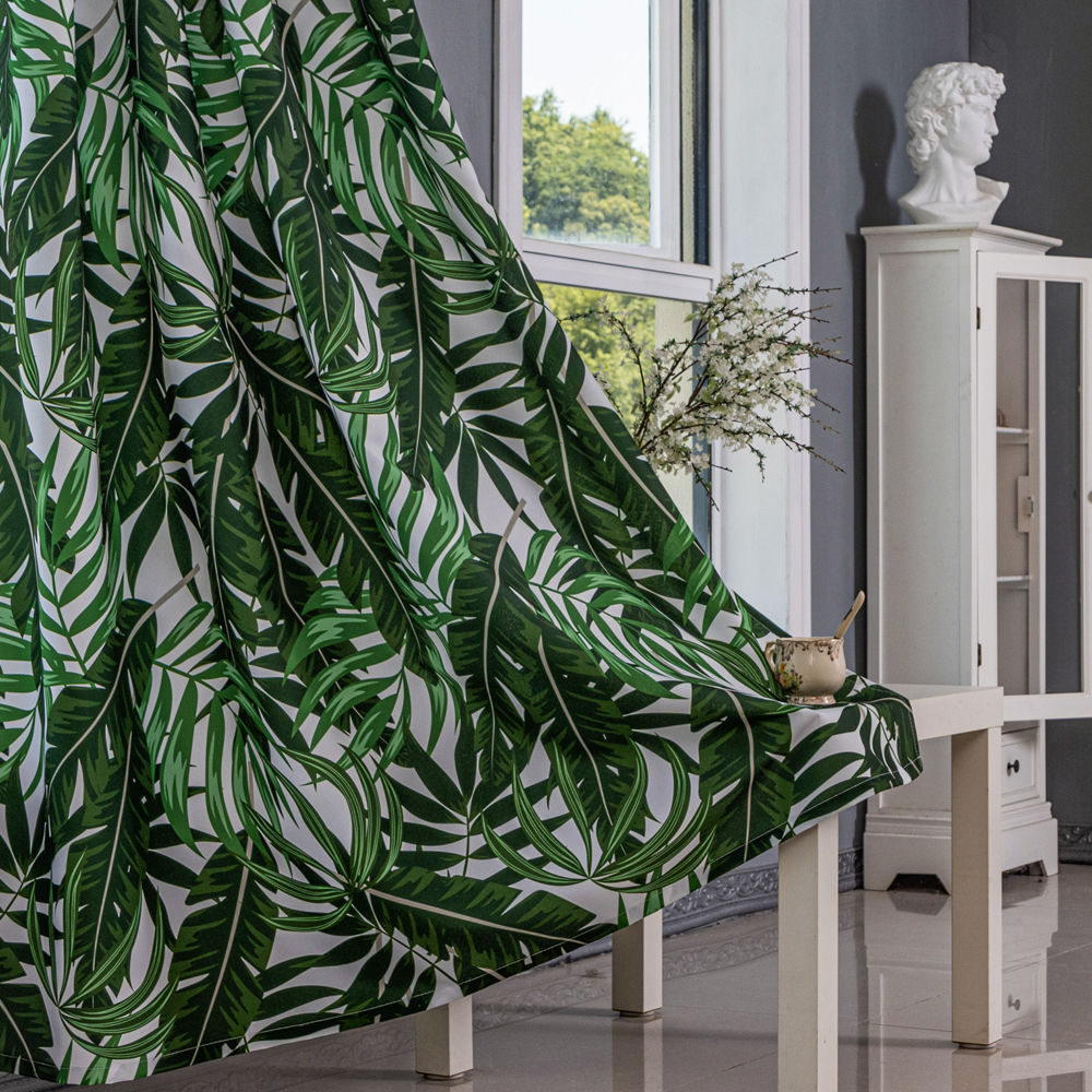 Tropical Green Leaf Printed Curtains / Botanical Jungle Curtain Fabric for Wholesale - Thumbnail 3
