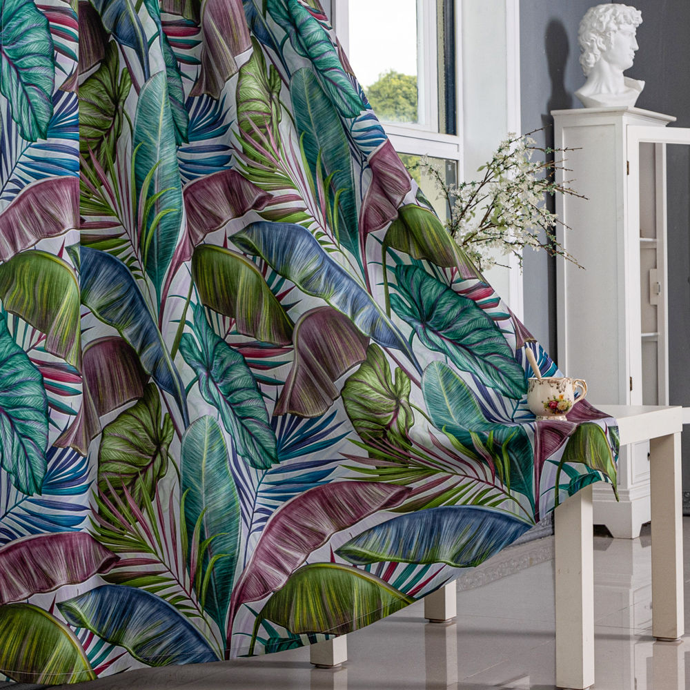 Digital Printed Tropical Leaf Curtains | Botanical Blackout Curtain Fabric Wholesale - Thumbnail 3