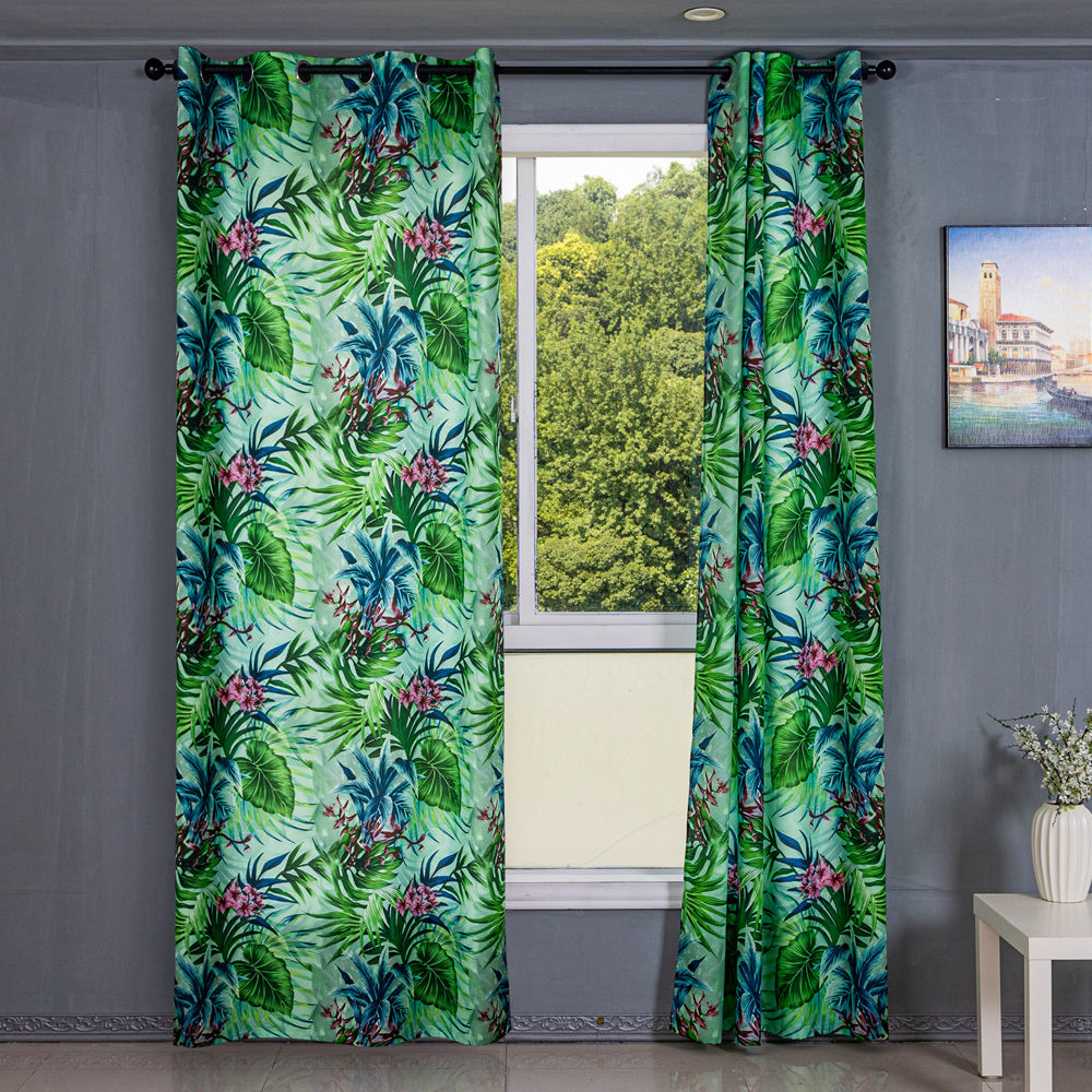 Tropical Leaf Floral Printed Curtains | Digital Print Blackout Curtain Fabric Wholesale - Image 1