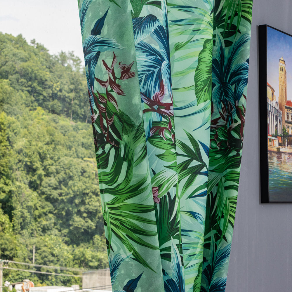 Tropical Leaf Floral Printed Curtains | Digital Print Blackout Curtain Fabric Wholesale - Thumbnail 2