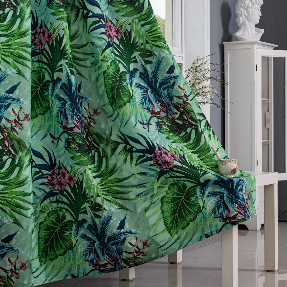 Tropical Leaf Floral Printed Curtains | Digital Print Blackout Curtain Fabric Wholesale - Thumbnail 3