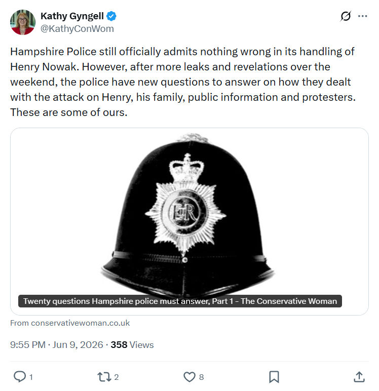 Kathy Gyngell: Hampshire Police still officially admits nothing wrong…