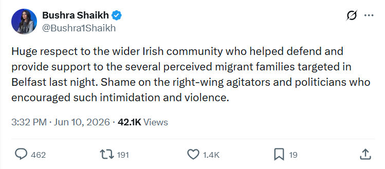 Bushra Shaikh: Huge respect to the wider Irish community…