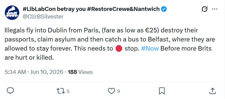 Clr Brian Silvester: Illegals fly into Dublin from Paris…
