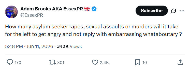Adam Brooks: How many asylum seeker rapes…
