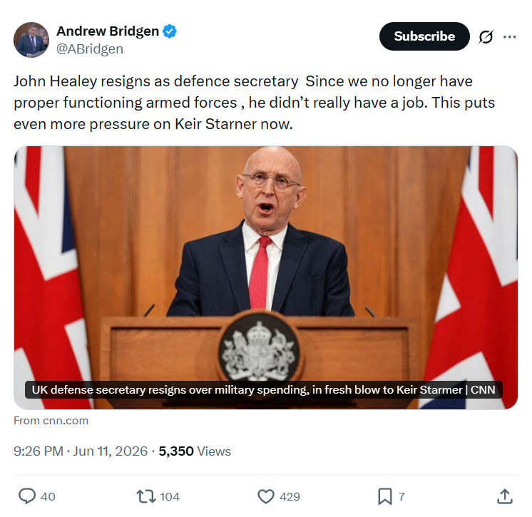 Andrew Bridgen: John Healey resigns as defence…