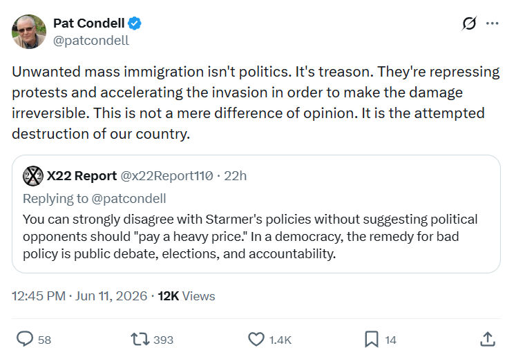 Pat Condell: Unwanted mass immigration isn't politics…