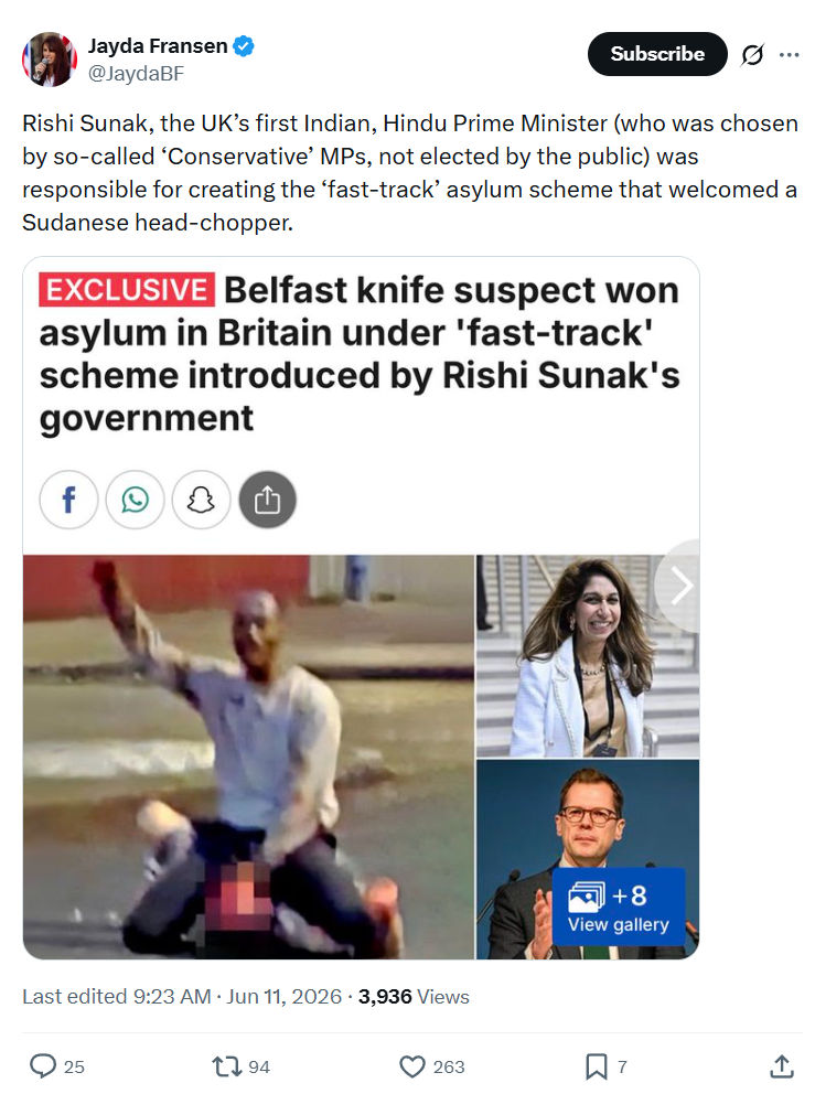 Jayda Fransen: Rishi Sunak, the UK’s first Indian…