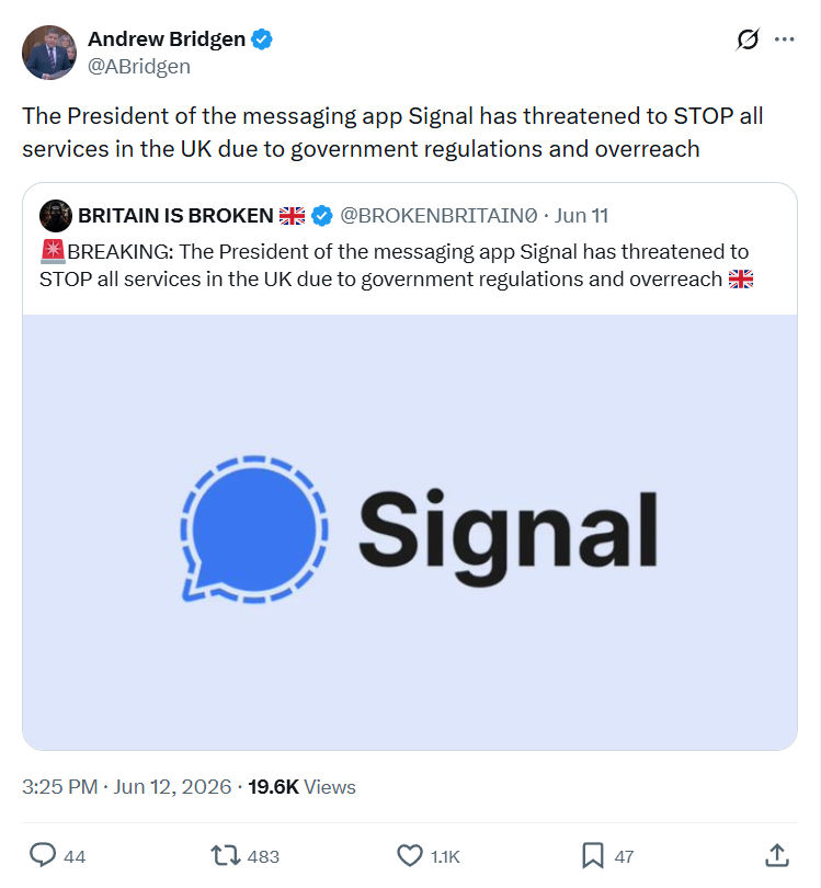Andrew Bridgen: The President of the messaging app Signal…