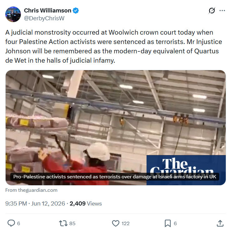 Chris Williamson: A judicial monstrosity occurred at Woolwich…