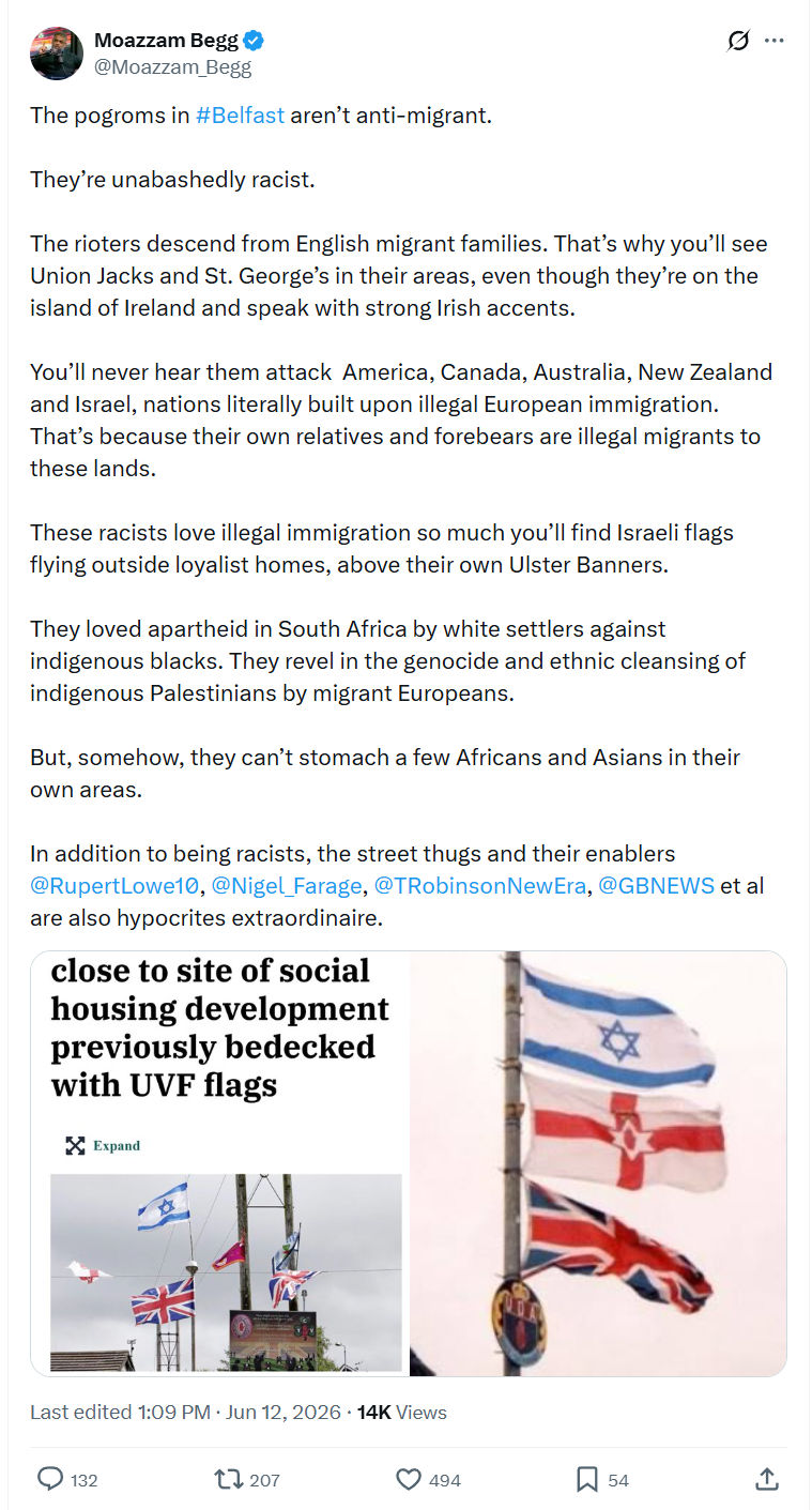 Moazzam Begg: The pogroms in #Belfast aren’t anti-migrant…
