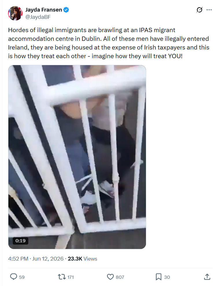 Jayda Fransen: Hordes of illegal immigrants are brawling…