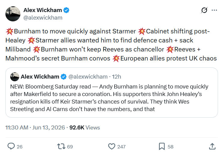 Alex Wickham: Burnham to move quickly…