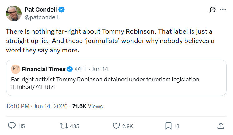 Pat Condell: There is nothing far-right about...