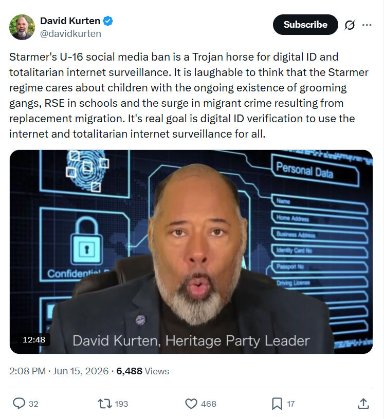 David Kurten: Starmer's U-16 social media ban is...