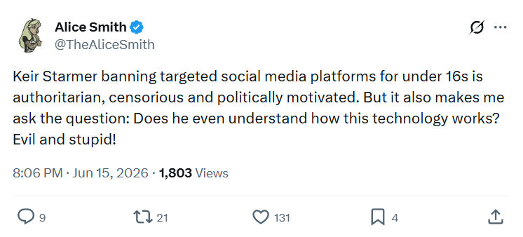 Alice Smith: Keir Starmer banning targeted social media...