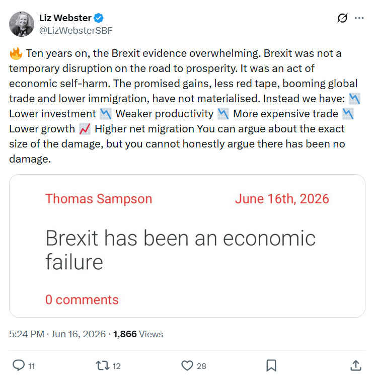 Liz Webster: Ten years on, the Brexit evidence overwhelming...