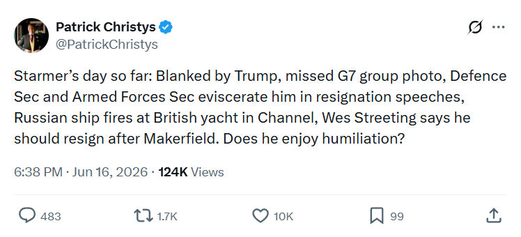 Patrick Christys: Starmer’s day so far: Blanked by...
