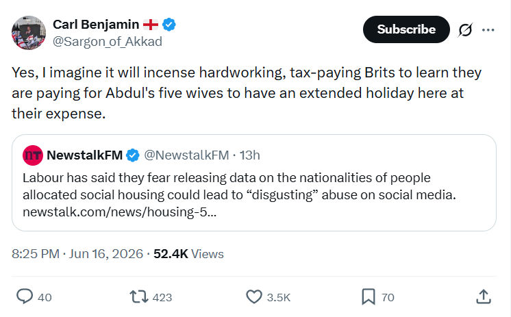 Carl Benjamin: Yes, I imagine it will incense hardworking...