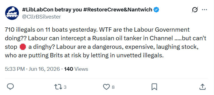 Clr Brian Silvester: 710 illegals on 11 boats yesterday...