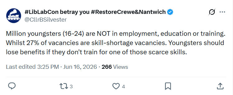 Clr Brian Silvester: Million youngsters (16-24) are NOT in...