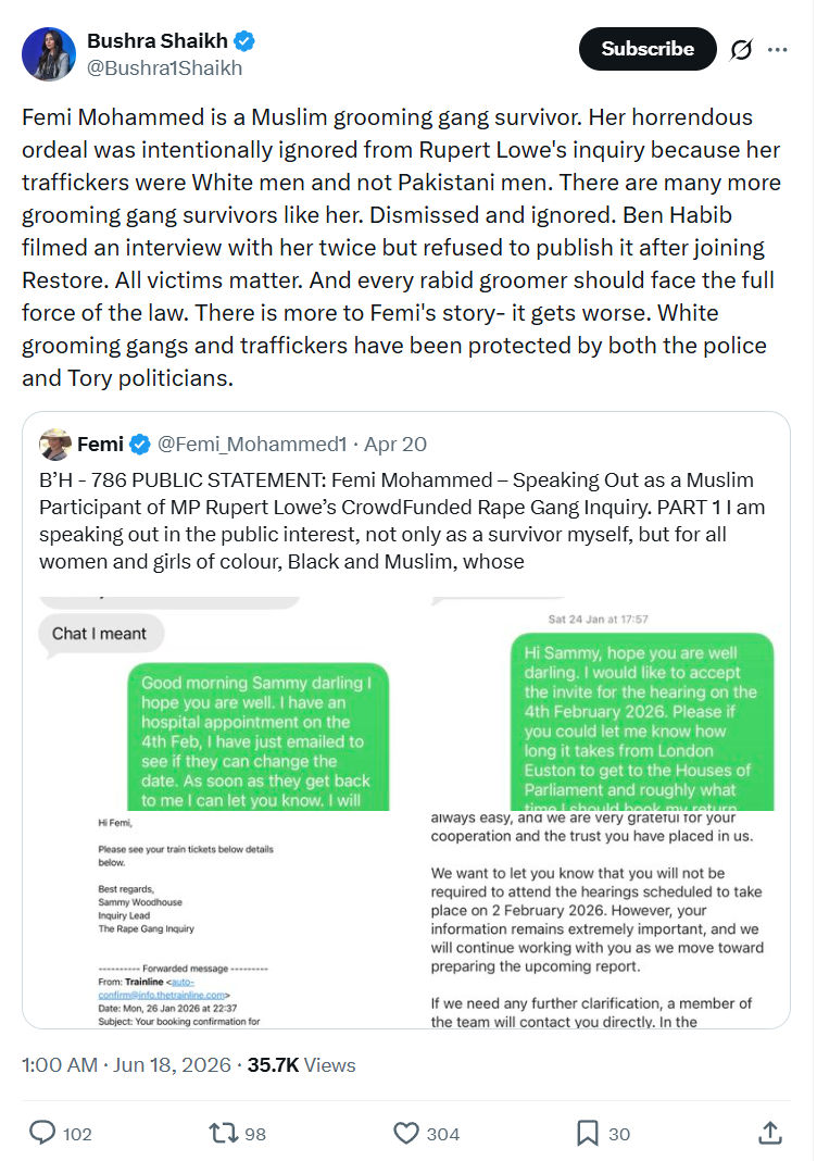 Bushra Shaikh: Femi Mohammed is a Muslim grooming...