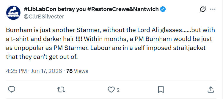 Clr Brian Silvester: Burnham is just another Starmer...
