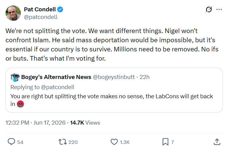 Pat Condell: We're not splitting the vote...