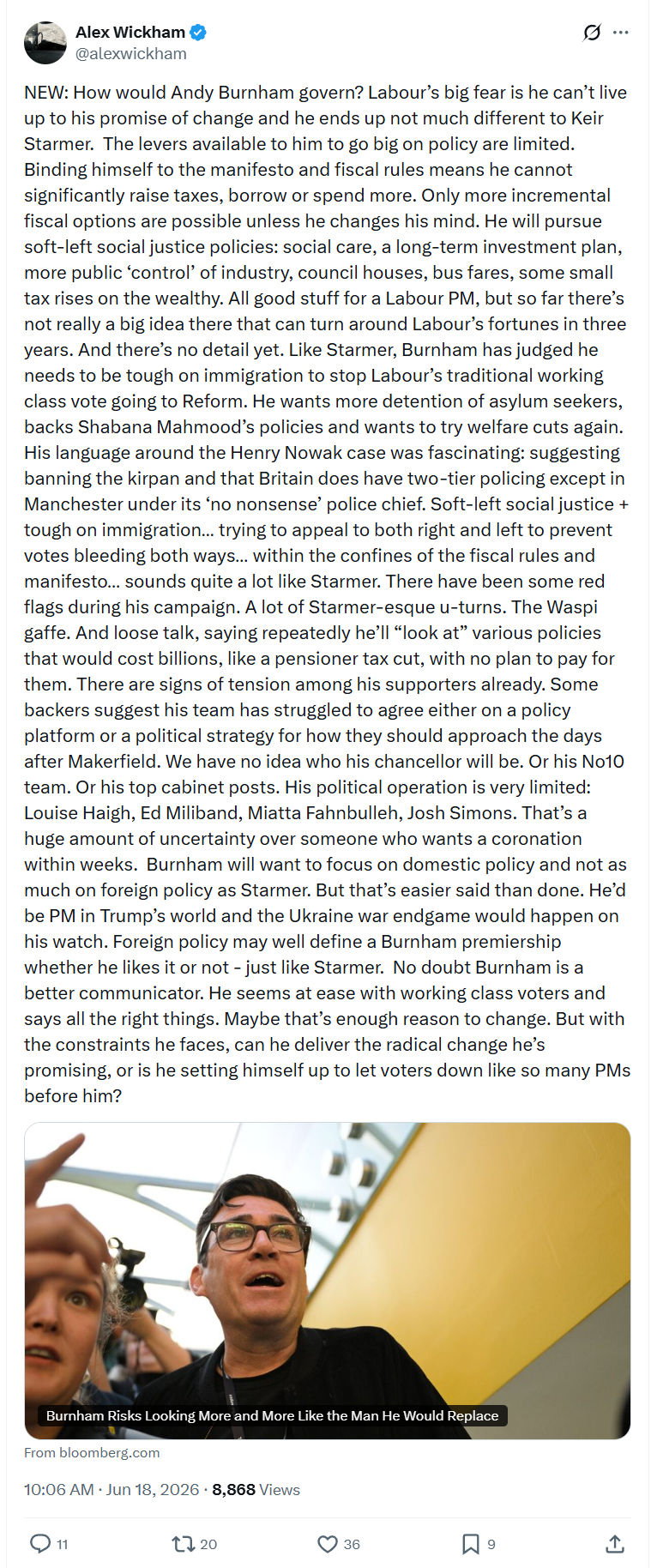 Alex Wickham: NEW: How would Andy Burnham...