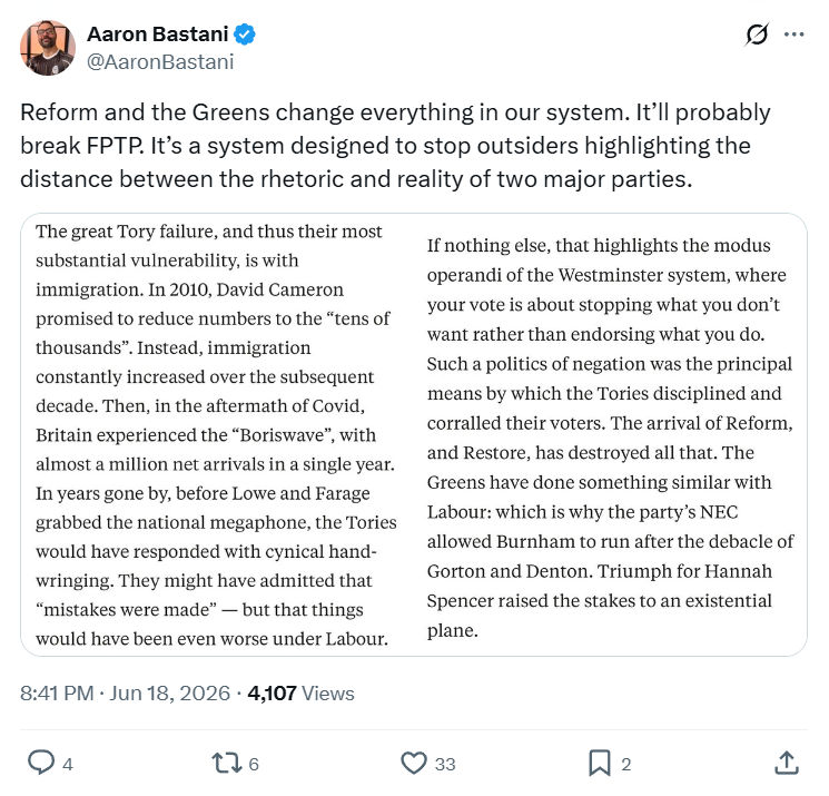 Aaron Bastani: Reform and the Greens change...