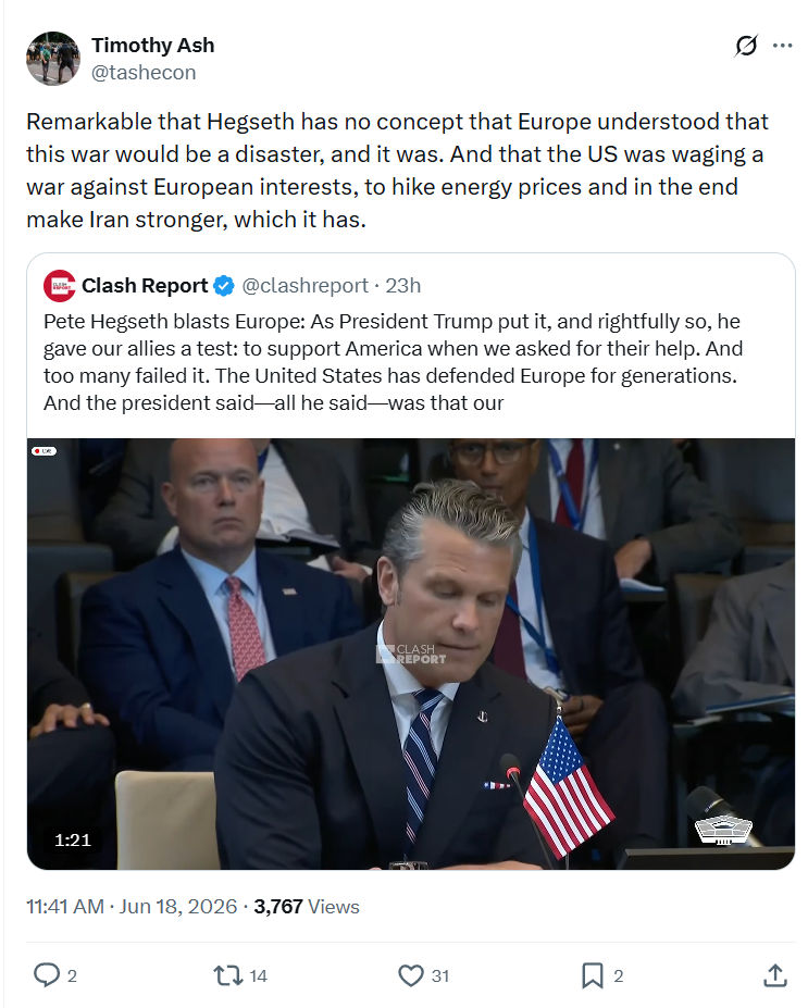 Timothy Ash: Remarkable that Hegseth has no concept...