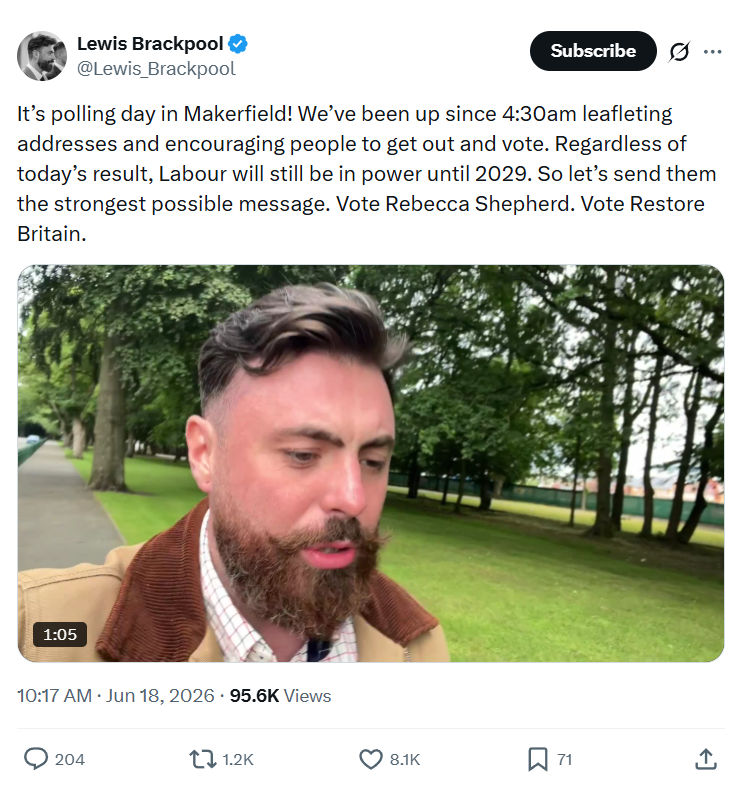 Lewis Brackpool: It’s polling day in Makerfield...