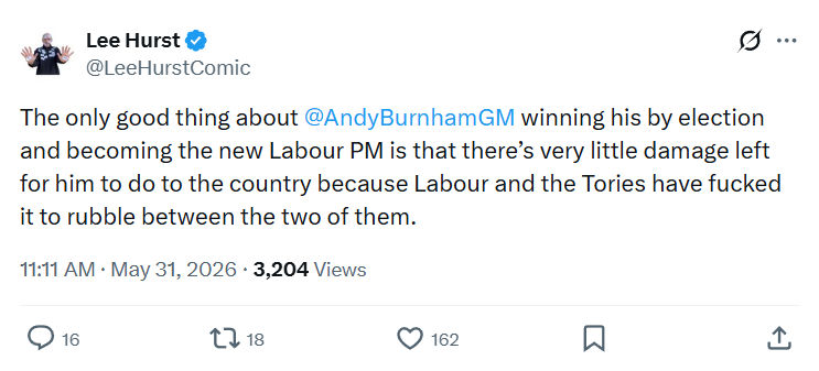 Lee Hurst: The only good thing about  @AndyBurnhamGM…