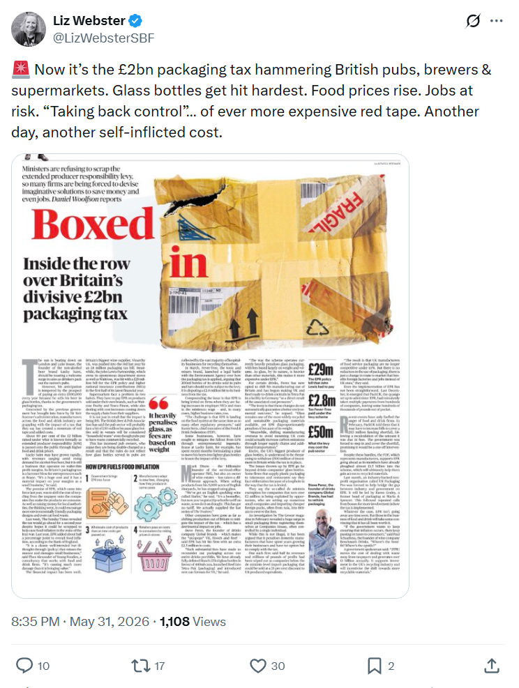 Liz Webster: Now it’s the £2bn packaging tax…