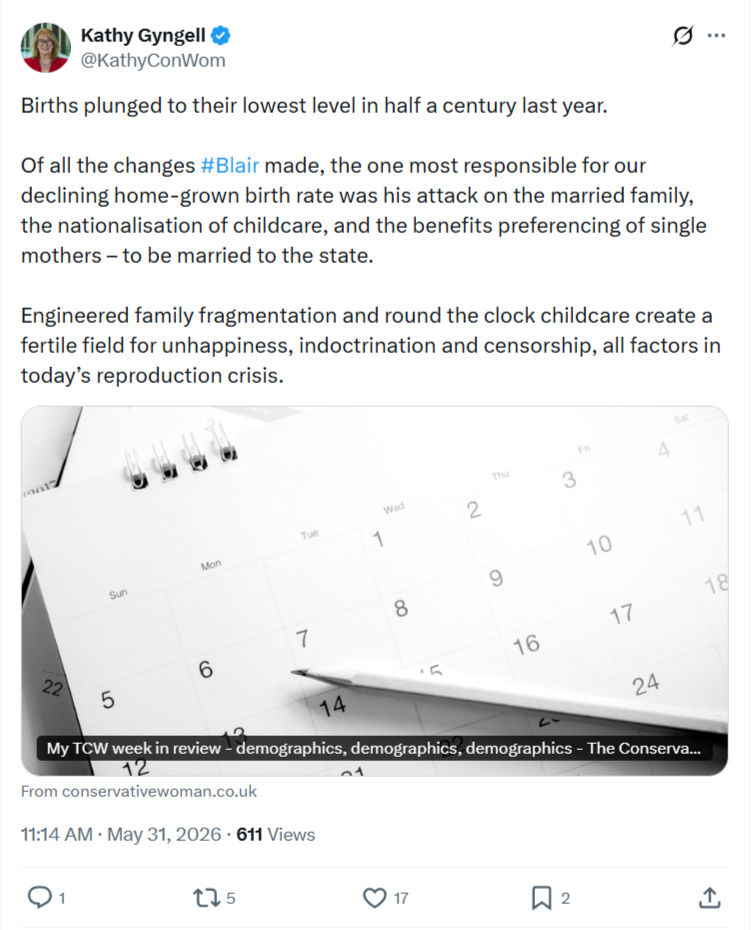 Kathy Gyngell: Births plunged to their lowest level…