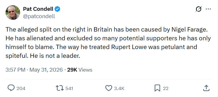 Pat Condell: The alleged split on the right in Britain…