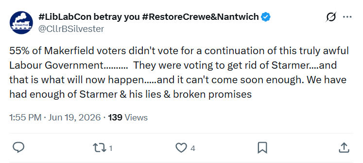 Clr Brian Silvester: 55% of Makerfield voters didn't vote...