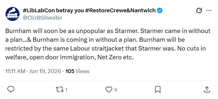Clr Brian Silvester: Burnham will soon be as unpopular...