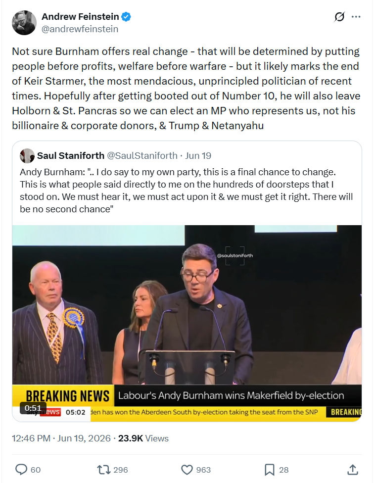 Andrew Feinstein: Not sure Burnham offers real change...