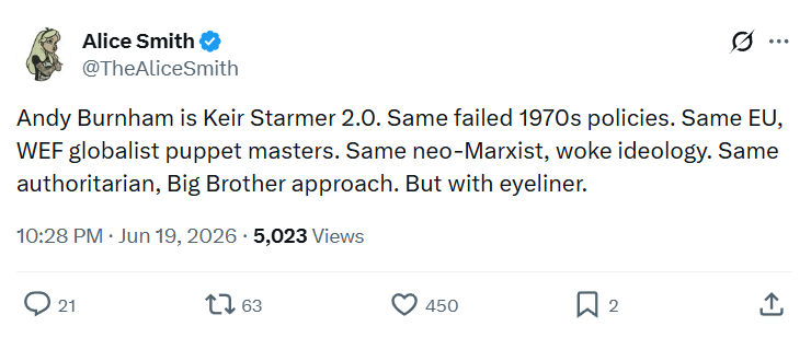 Alice Smith: Andy Burnham is Keir Starmer 2.0. Same...