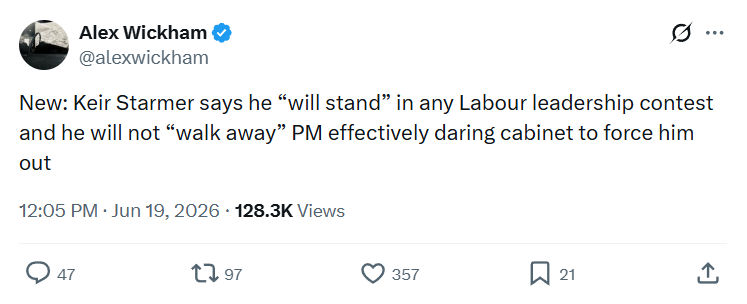 Alex Wickham: New: Keir Starmer says he “will stand” in...