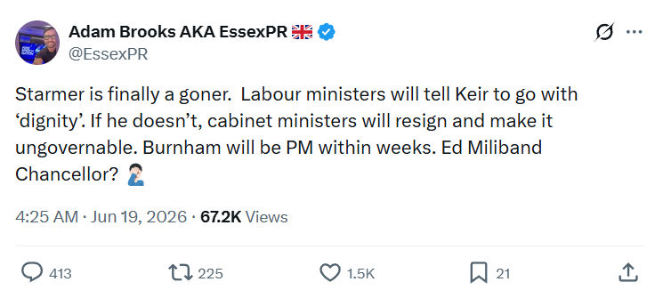 Adam Brooks: Starmer is finally a goner.  Labour ...
