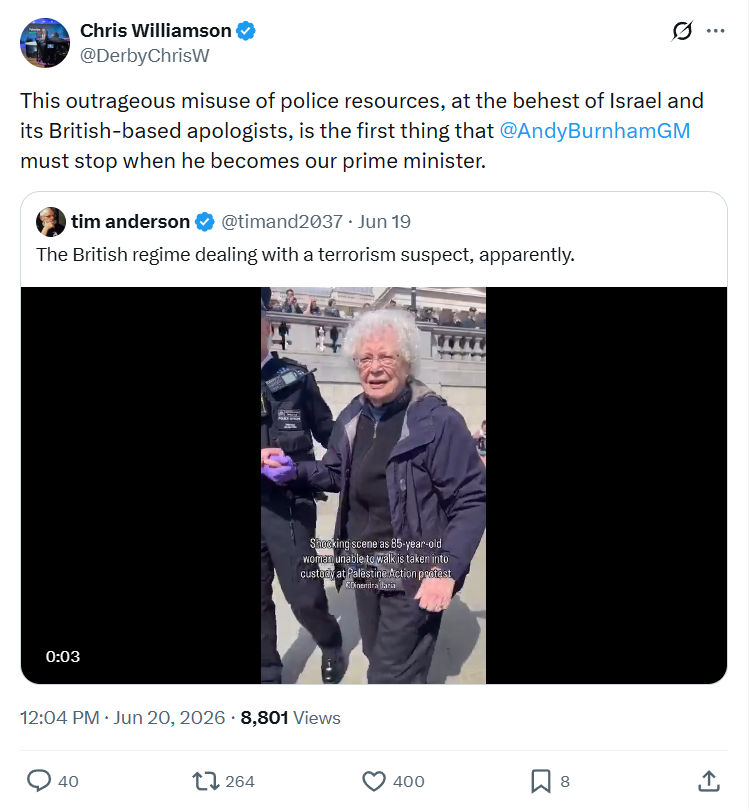 Chris Williamson: This outrageous misuse of police resources...