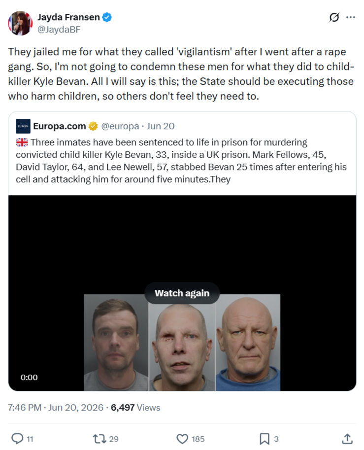 Jayda Fransen: They jailed me for what they called...