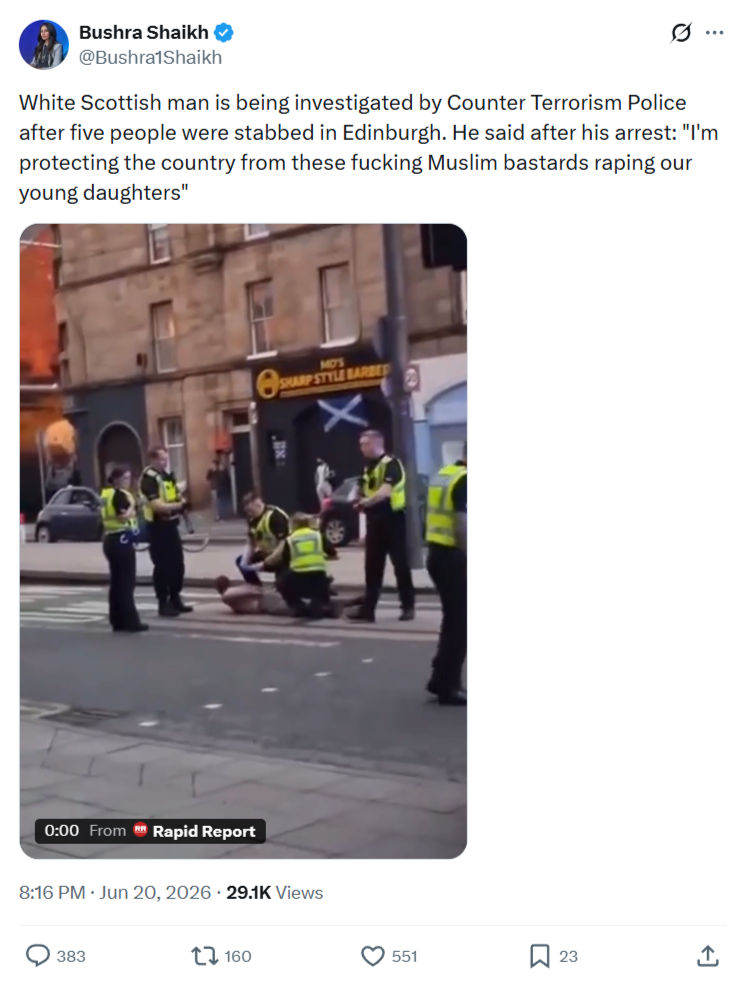 Bushra Shaikh: White Scottish man is being investigated...